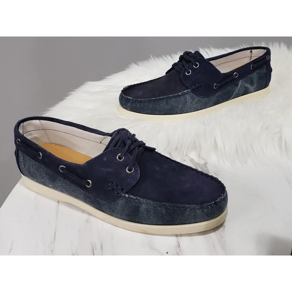 NEW‎ Size 42 US 9 Stefano Bonfiglioli Suede Leather Loafer Boat Shoes Blue Denim